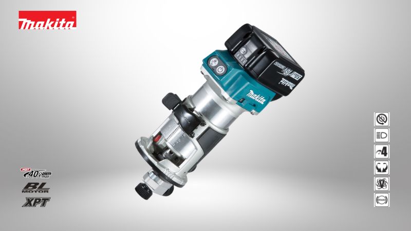牧田MAKITA | 18V鋰電無刷木工修邊機含底座套組